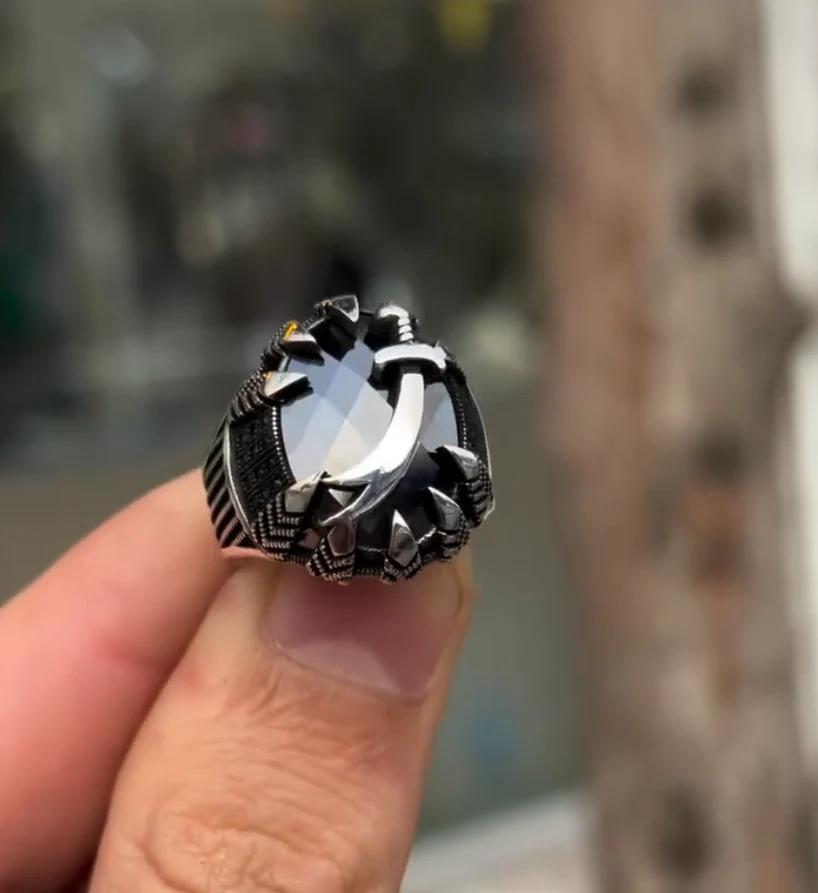 Zulfiqar Onyx & Garnet Stainless Steel Ring