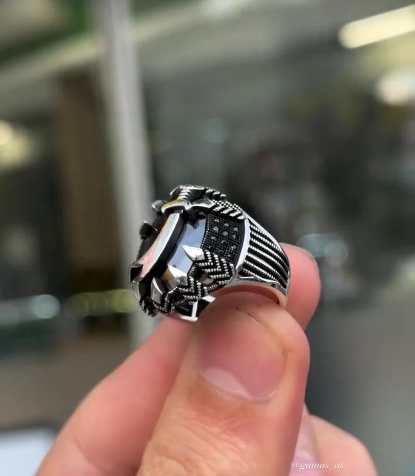 Zulfiqar Onyx & Garnet Stainless Steel Ring
