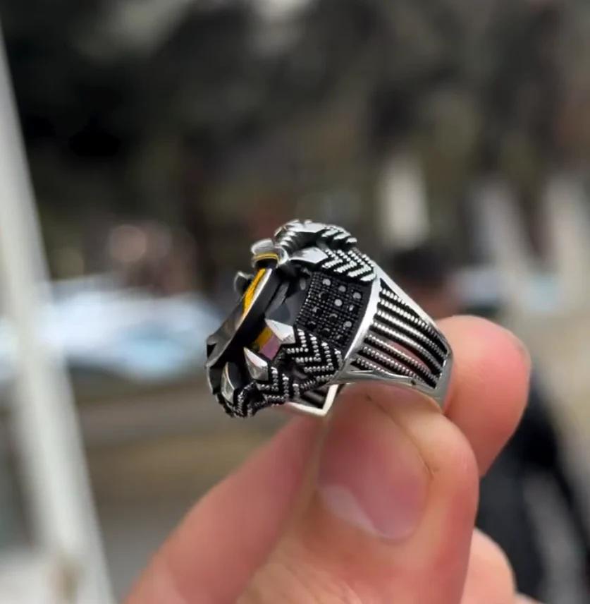 Zulfiqar Onyx & Garnet Stainless Steel Ring